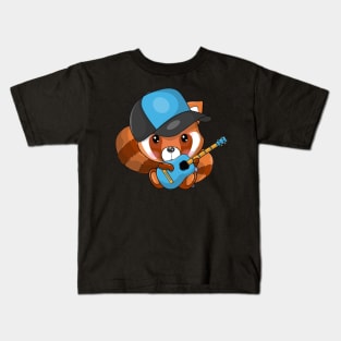 Cute cartoon red panda playing a guitar Kids T-Shirt